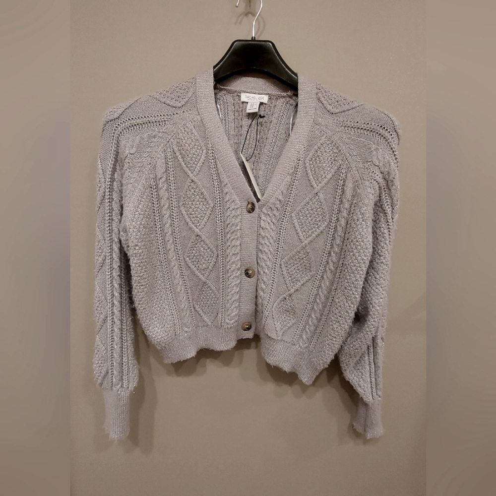 Cozy Metallic Cable Knit Cropped Cardigan